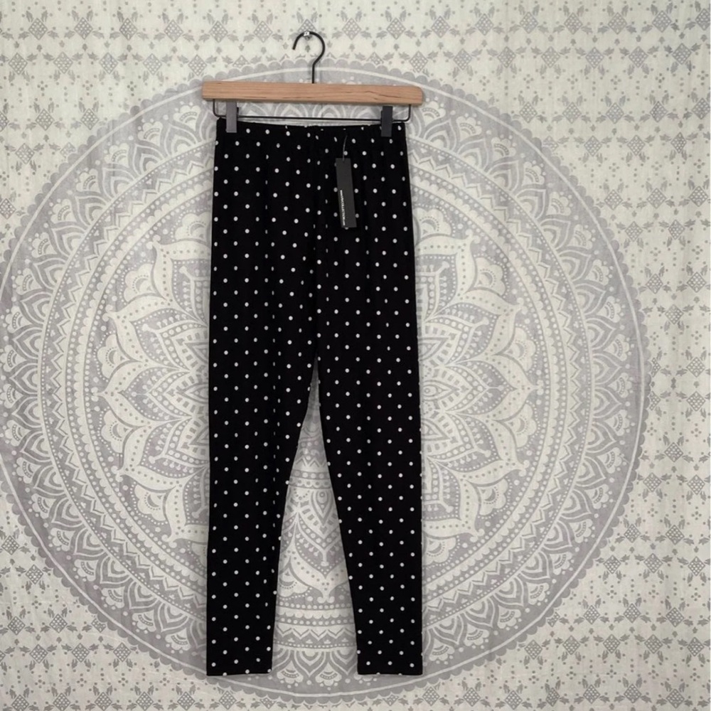 Nwt $14 Viv Collection Butter Soft Leggings Black Polka Dot Stretch One Size M L